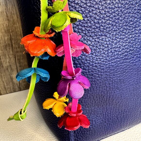 Leather Orange Heart Flower Purse Charm Genuine Leather Bag Charm NEW FAST SHIP - Picture 4 of 7